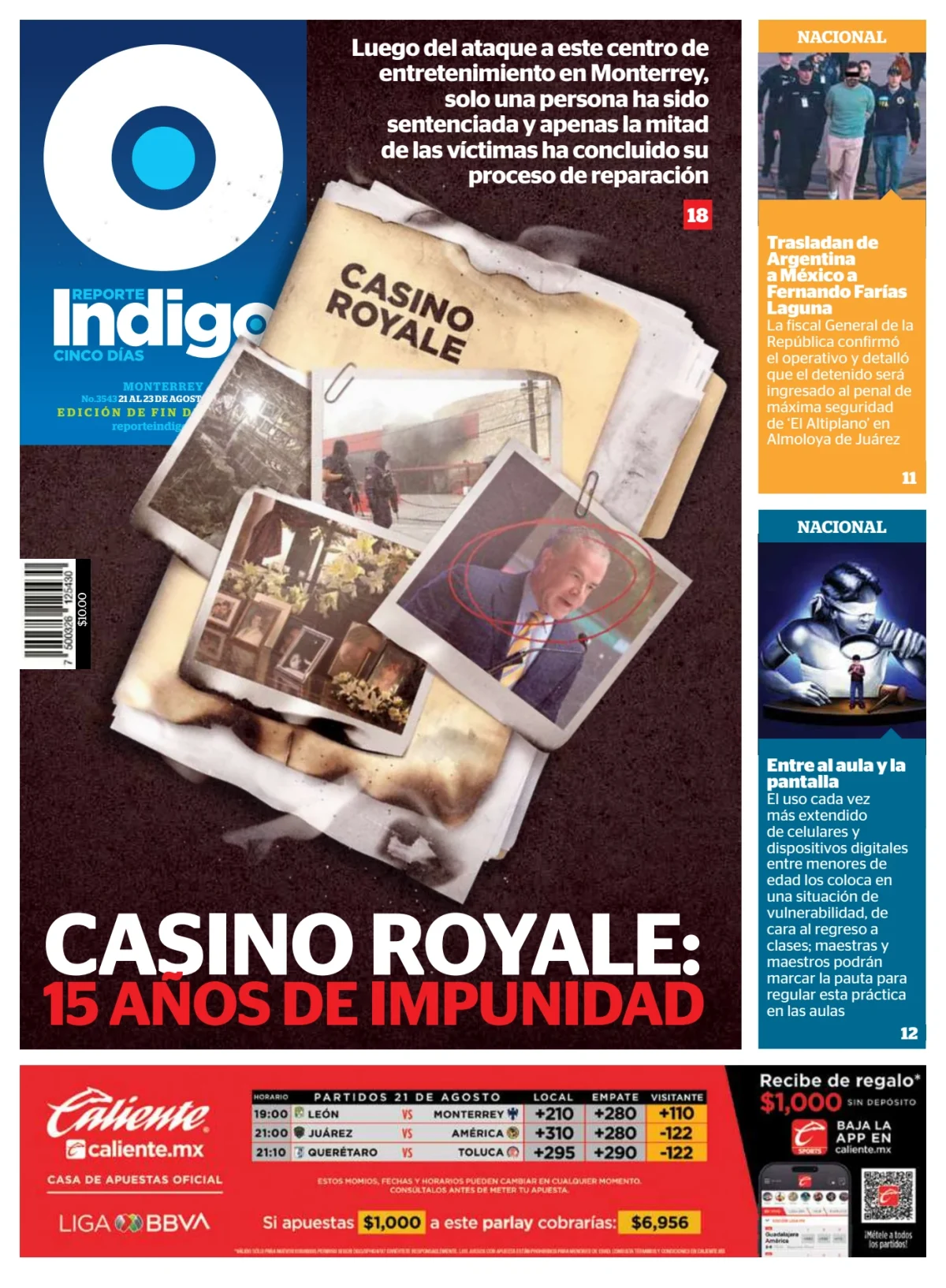 Portada de Reporte Indigo Monterrey del viernes, 21 de agosto de 2026