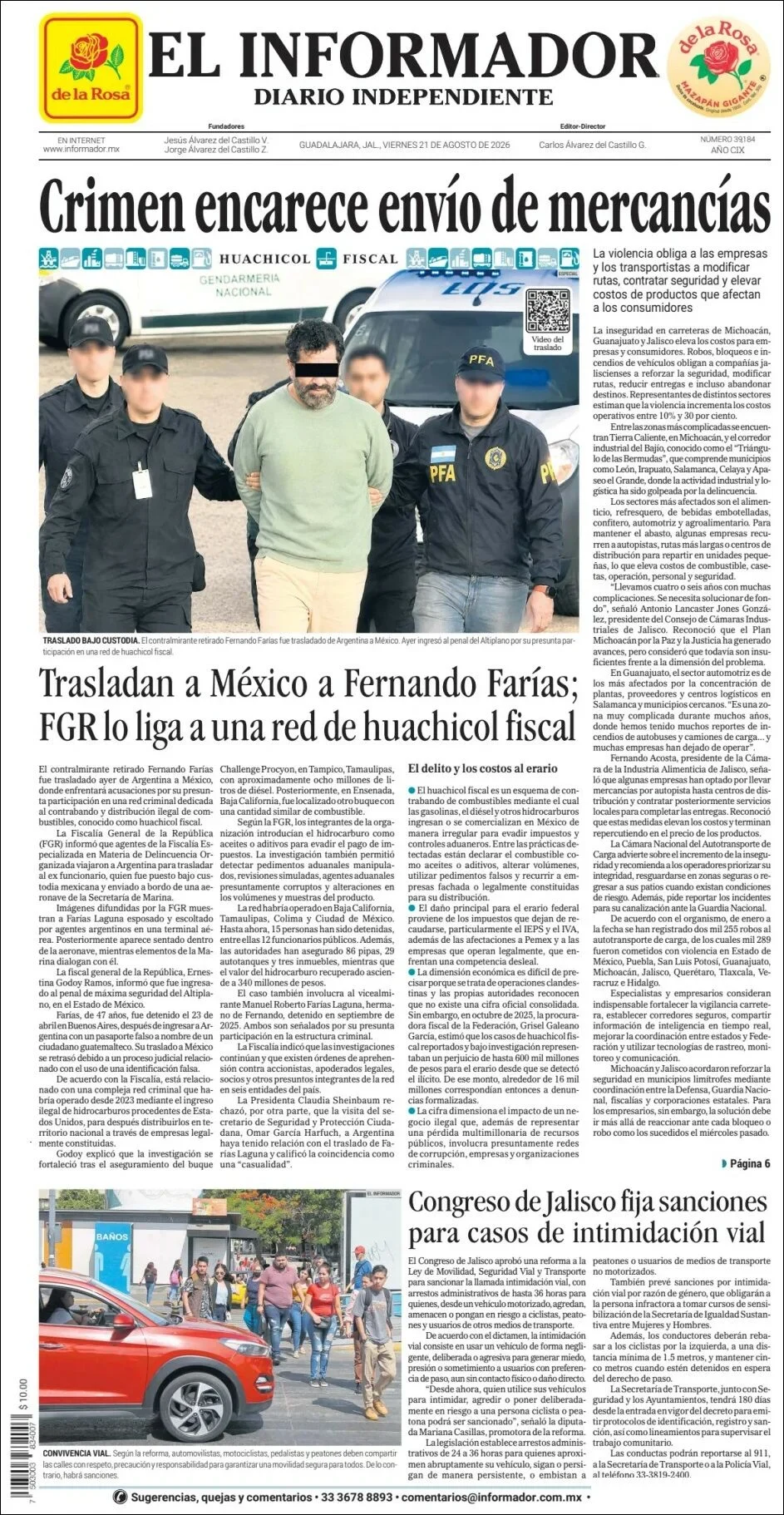 Portada de El Informador del viernes, 21 de agosto de 2026