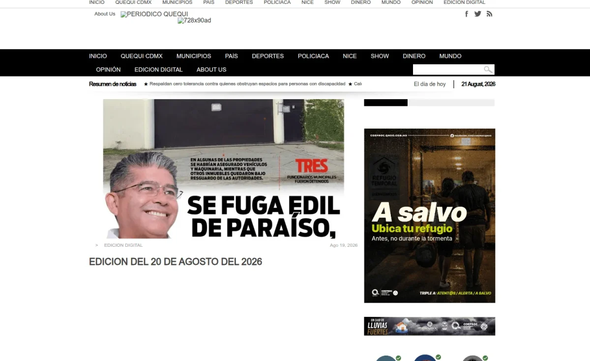 Portada de Quequi (contraportada) del viernes, 21 de agosto de 2026
