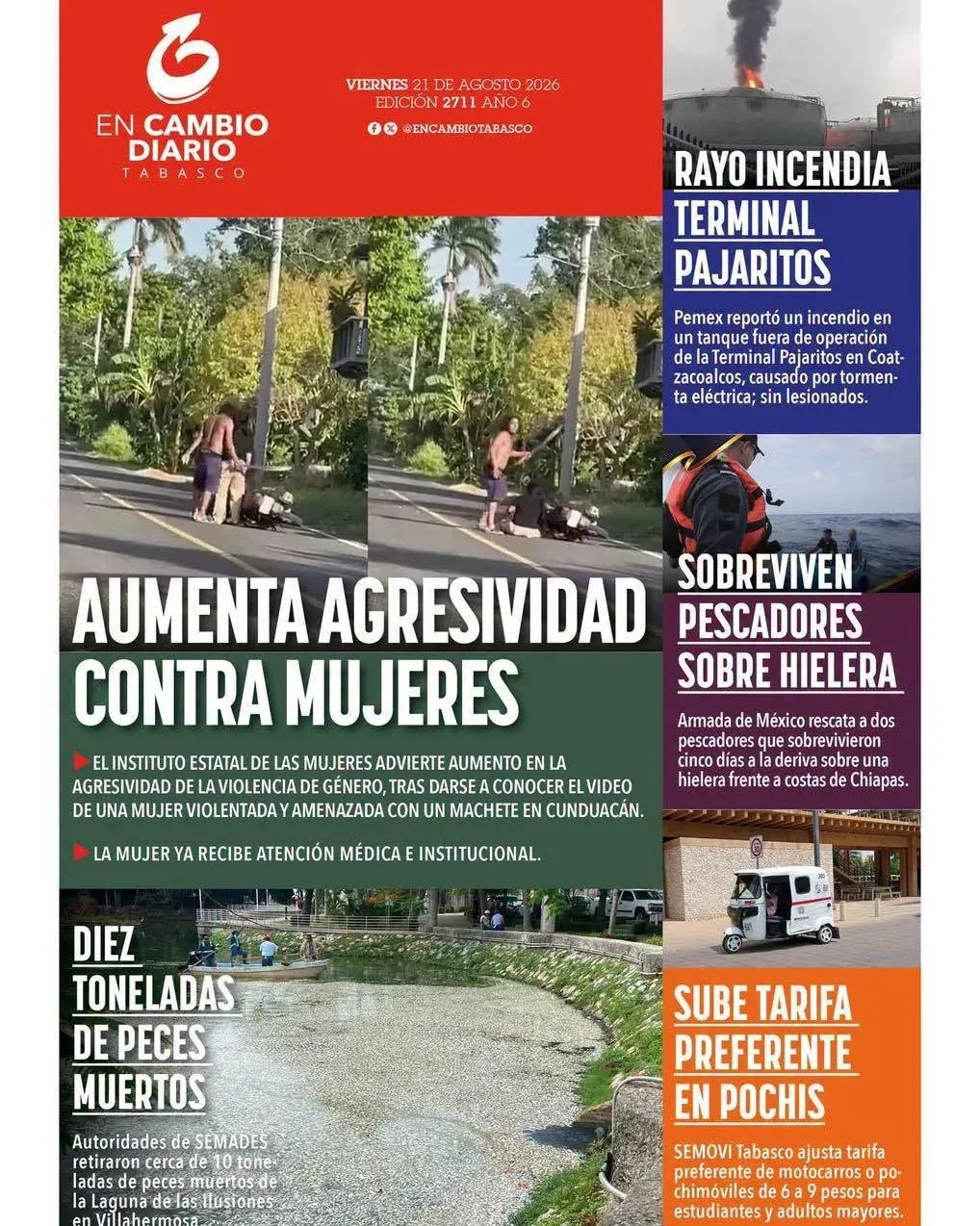Portada de En Cambio - Tabasco (contraportada) del viernes, 21 de agosto de 2026