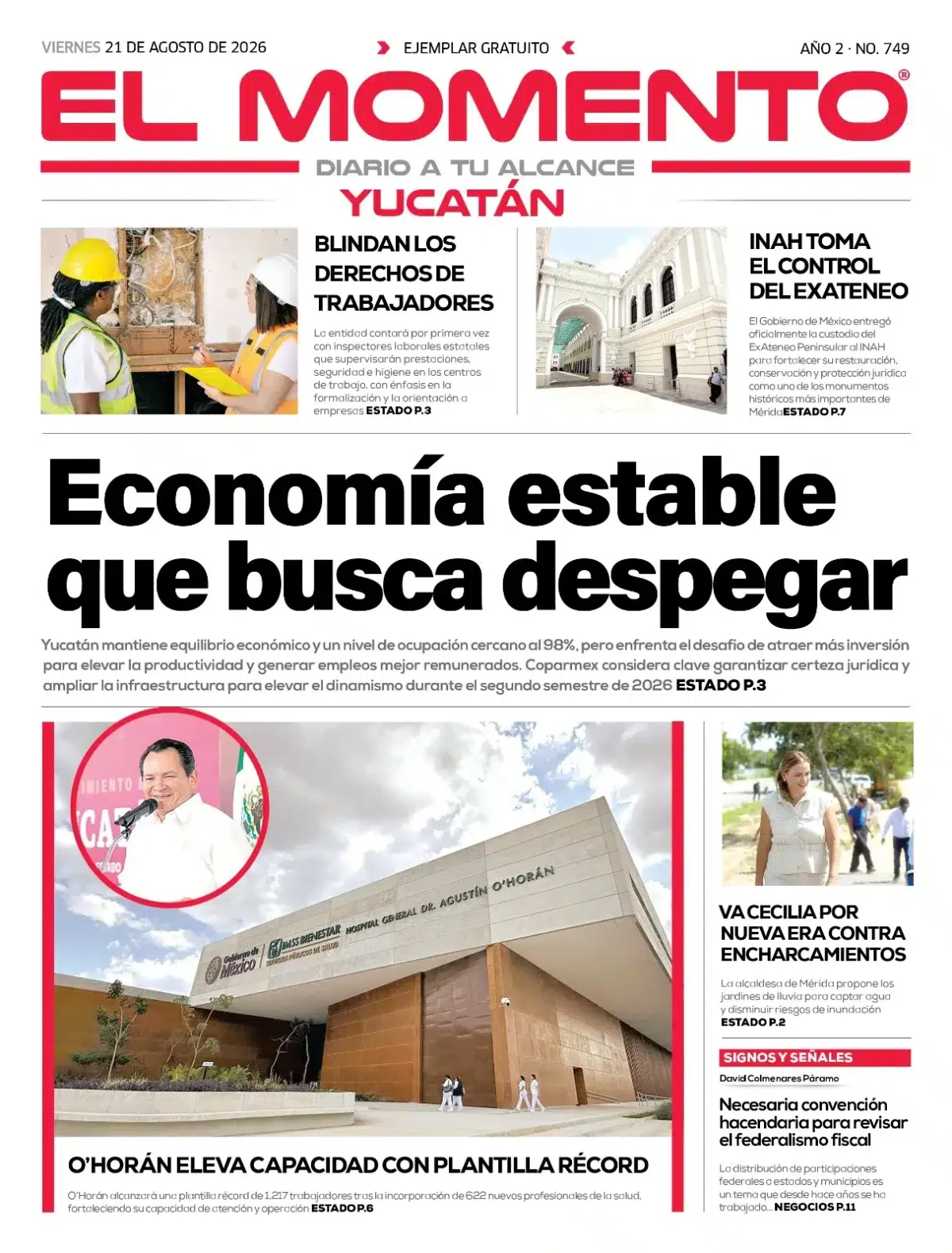 Portada de El Momento Yucatan del viernes, 21 de agosto de 2026