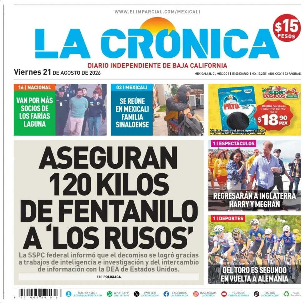 Portada de La Cronica del viernes, 21 de agosto de 2026
