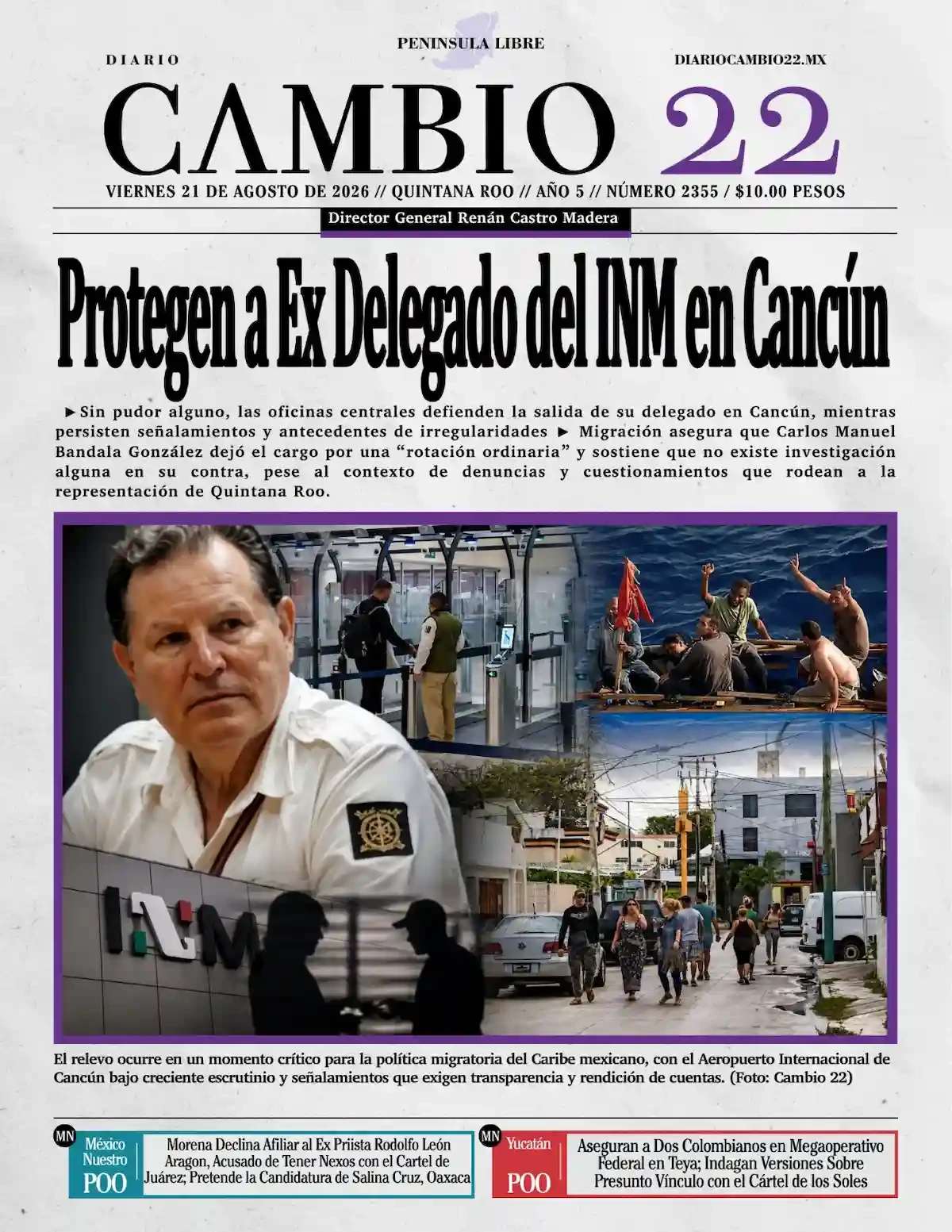 Portada de Diario Cambio 22 (portada) del viernes, 21 de agosto de 2026