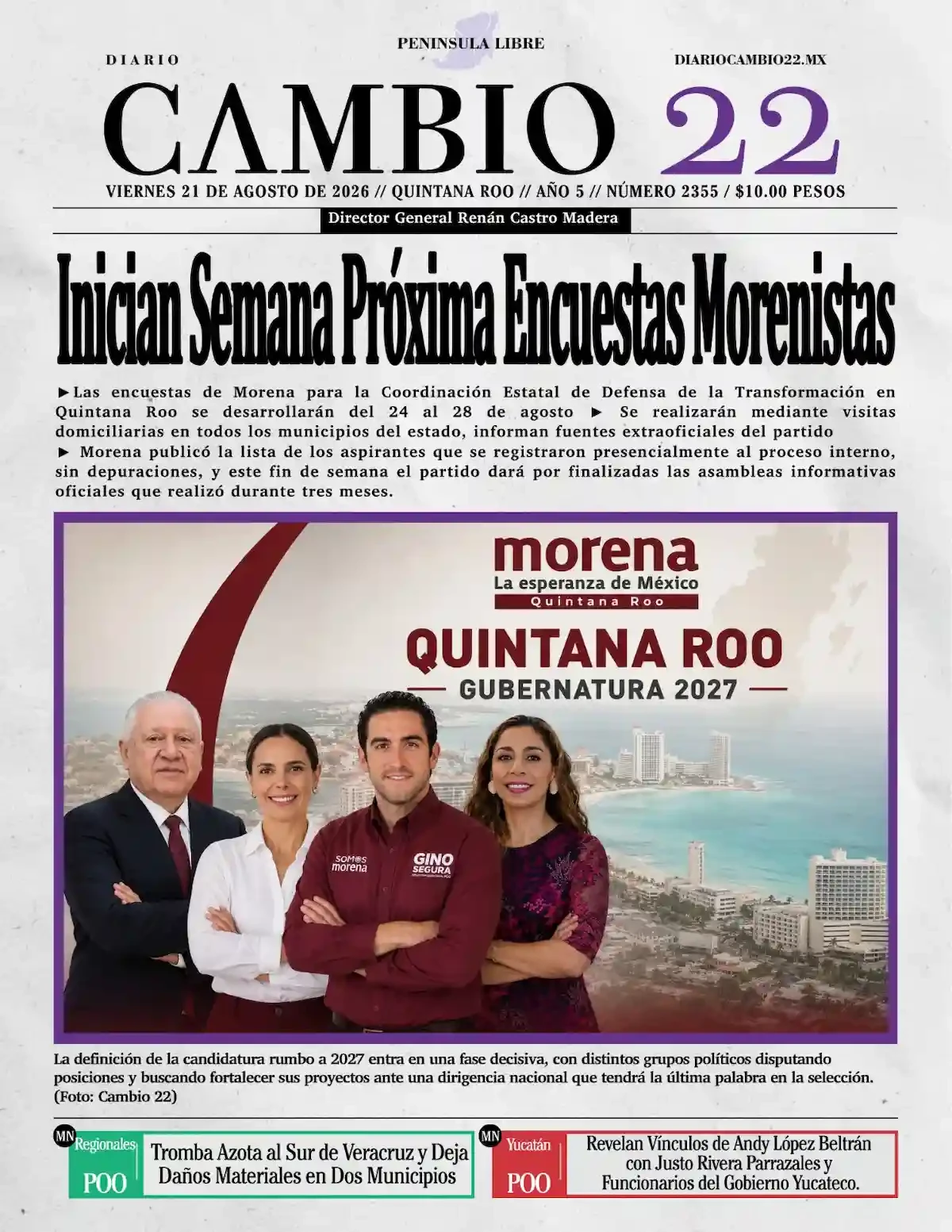 Portada de Diario Cambio 22 (contraportada) del viernes, 21 de agosto de 2026