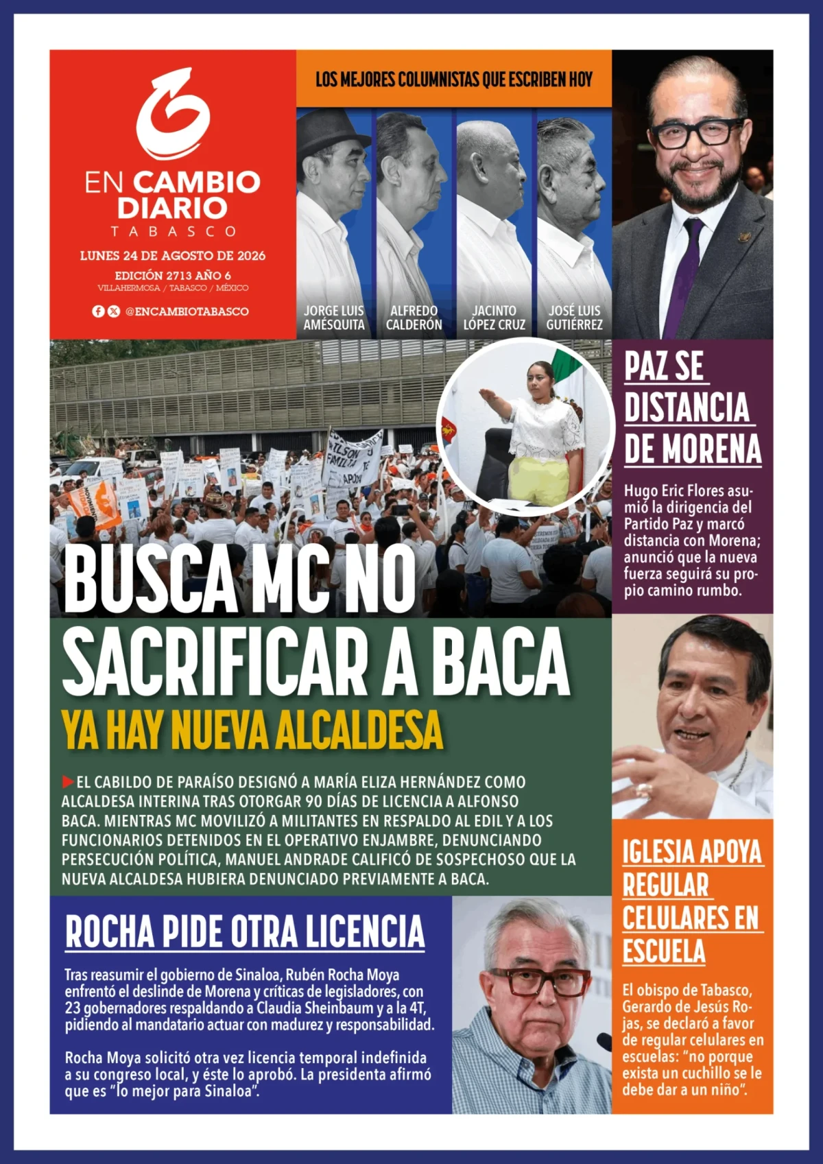 Portada de En Cambio - Quintana Roo (portada) del lunes, 24 de agosto de 2026