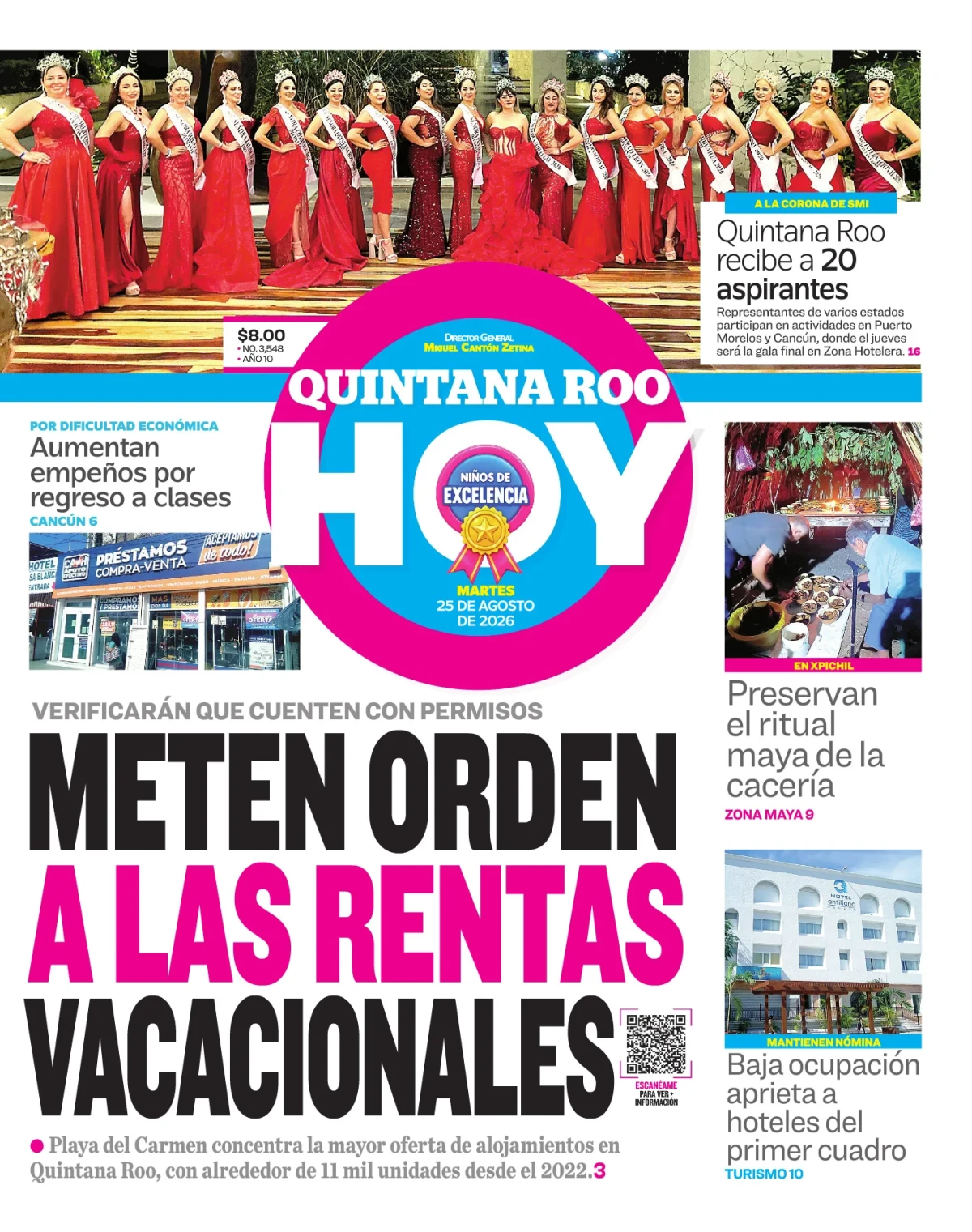 Portada de Quintana Roo Hoy (portada) del martes, 25 de agosto de 2026