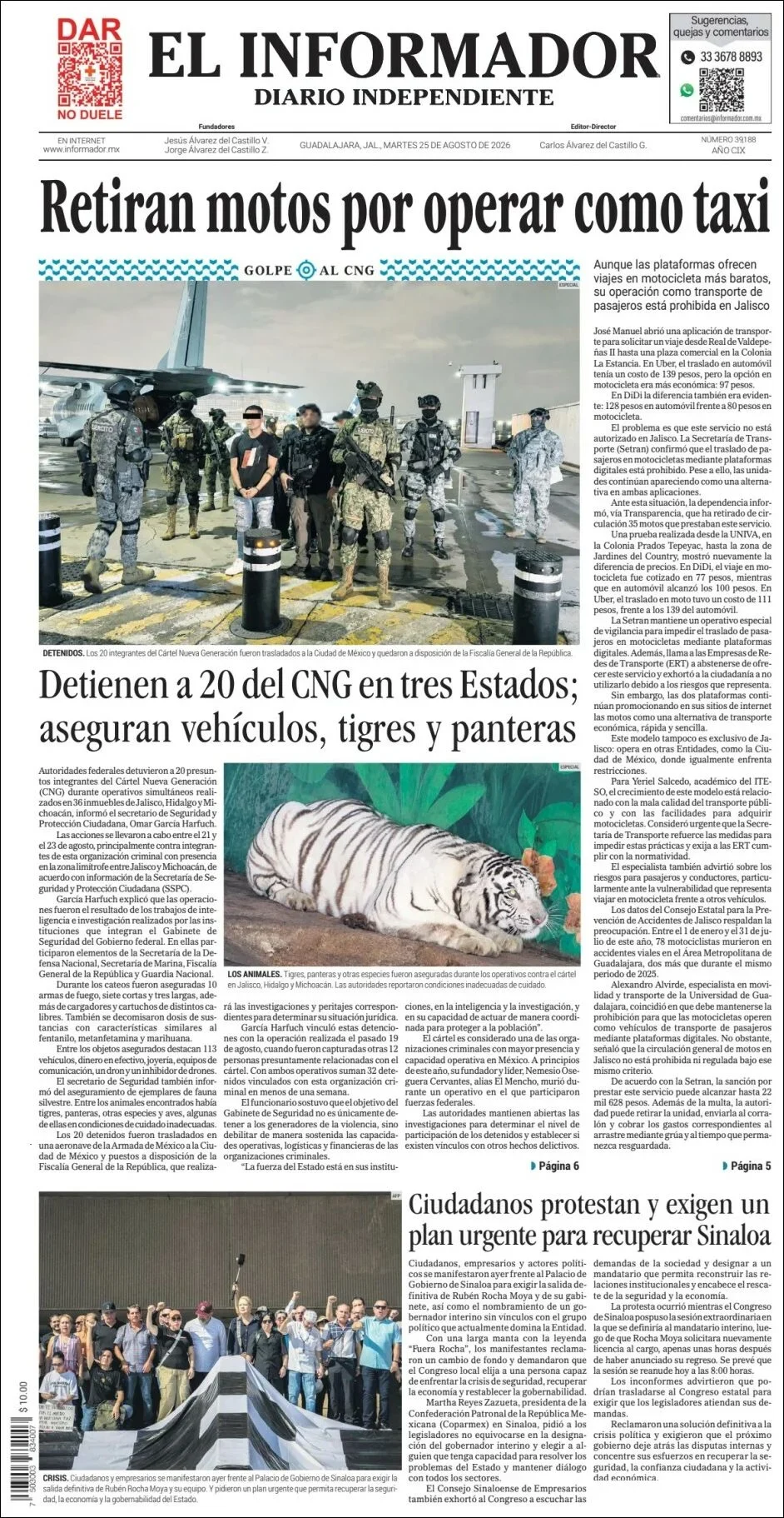 Portada de El Informador del martes, 25 de agosto de 2026