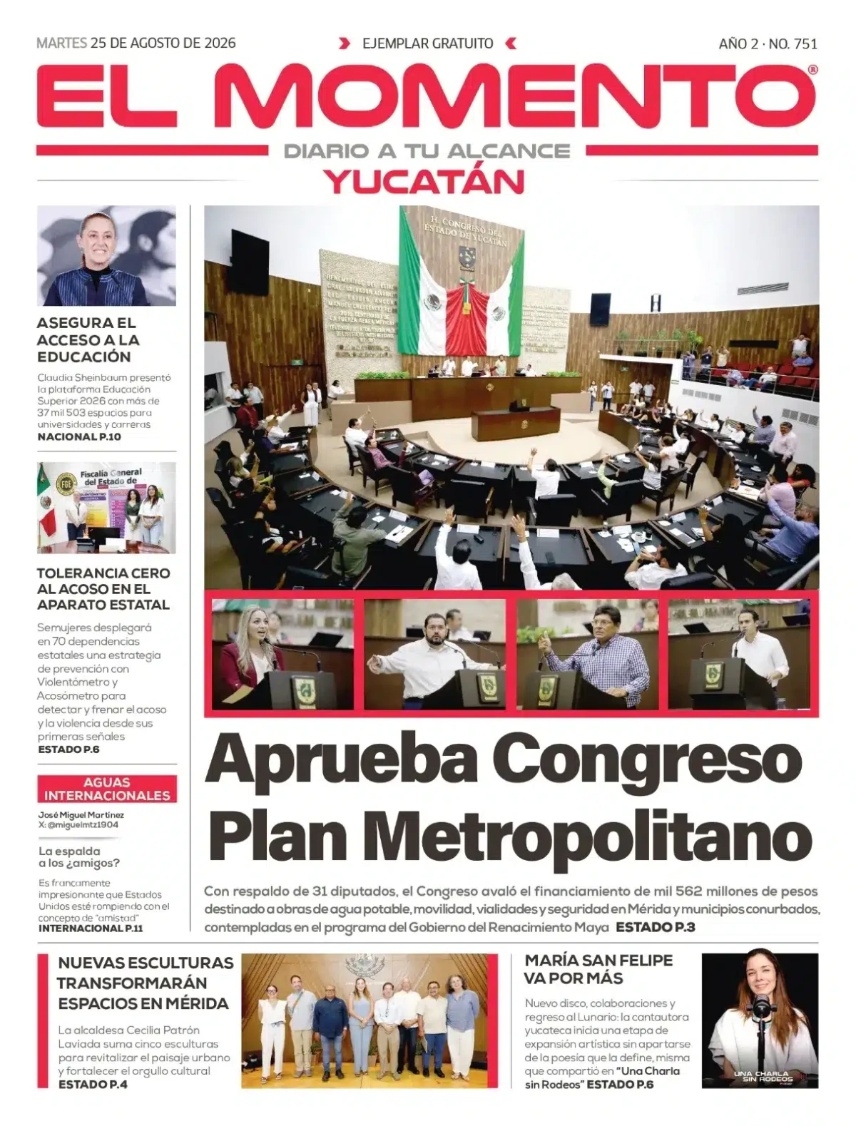 Portada de El Momento Yucatan del martes, 25 de agosto de 2026
