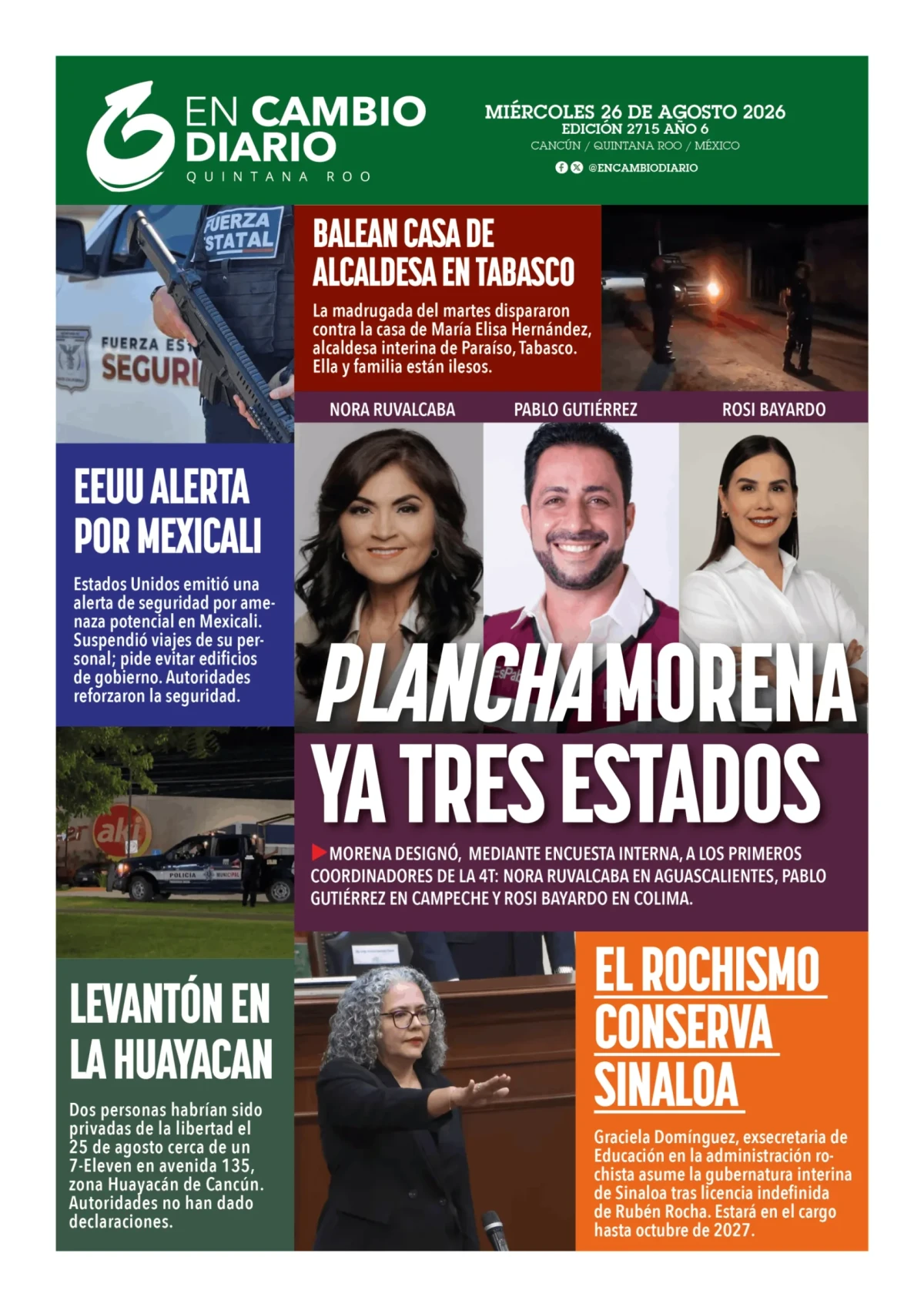 Portada de En Cambio - Tabasco (contraportada) del miércoles, 26 de agosto de 2026