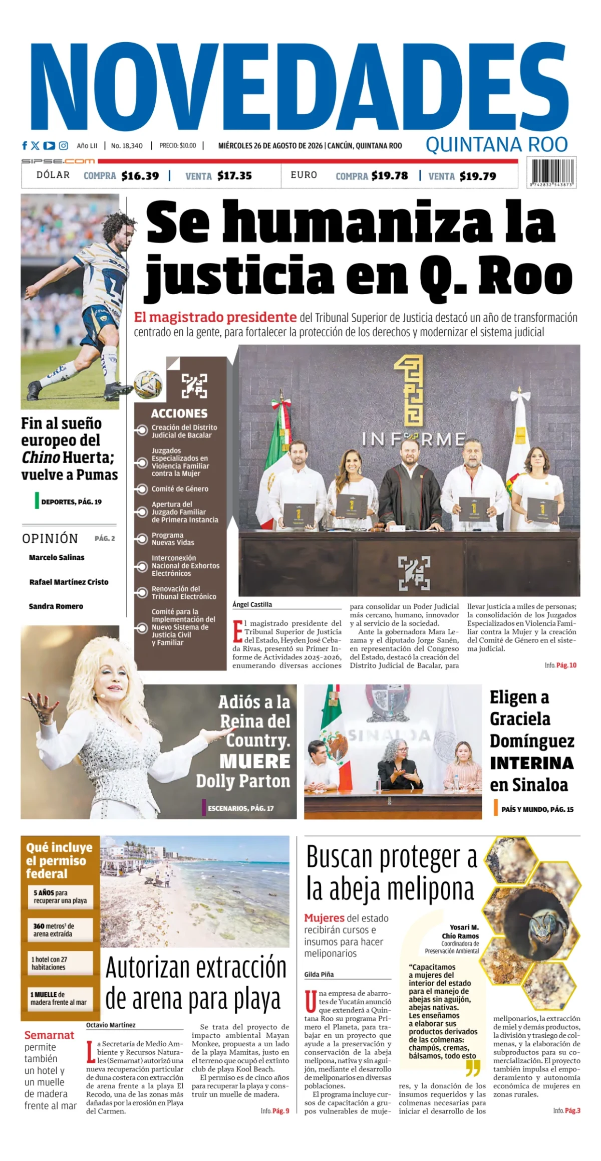 Portada de Novedades Quintana Roo