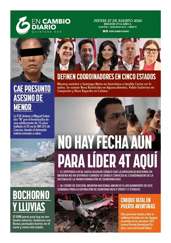 Portada de En Cambio - Tabasco (contraportada) del jueves, 27 de agosto de 2026