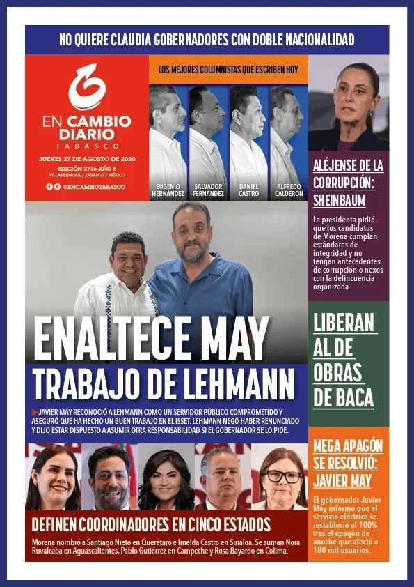 Portada de En Cambio - Quintana Roo (portada) del jueves, 27 de agosto de 2026