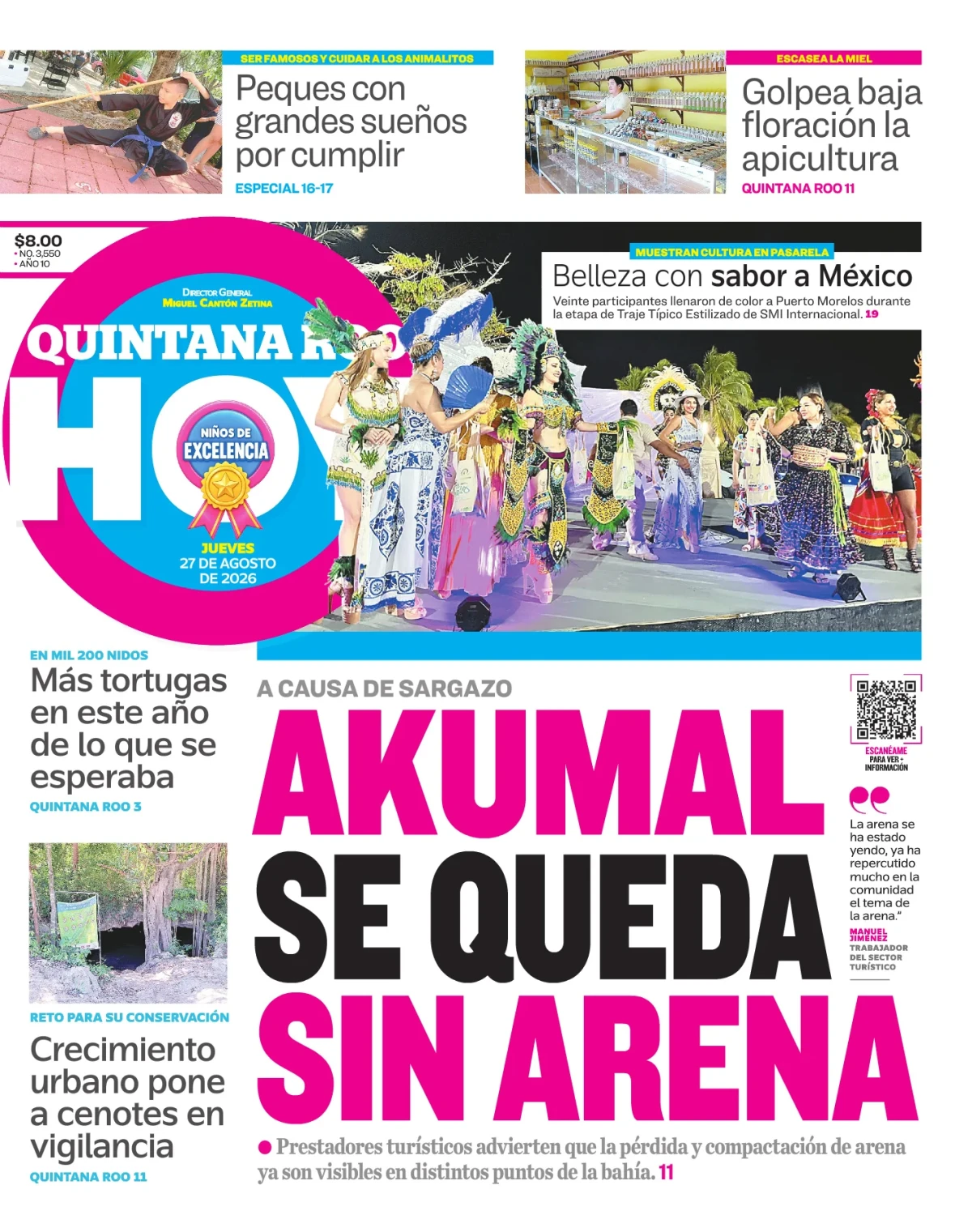 Portada de Quintana Roo Hoy (portada) del jueves, 27 de agosto de 2026