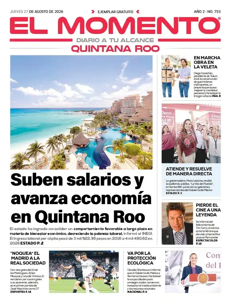 Portada de El Momento Quintana Roo del jueves, 27 de agosto de 2026