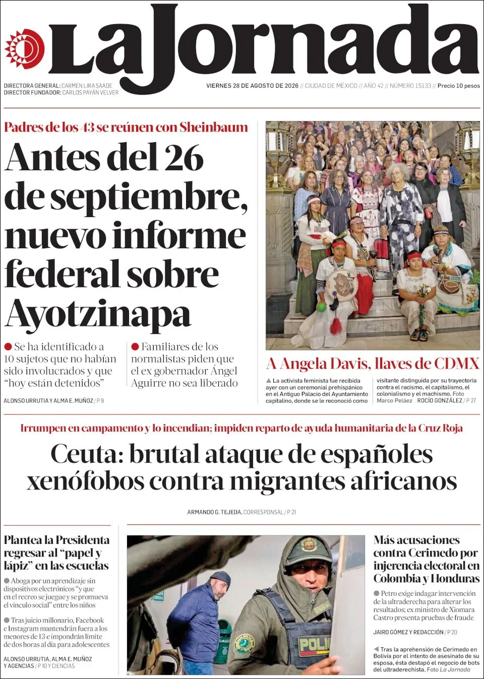Portada de La Jornada del viernes, 28 de agosto de 2026