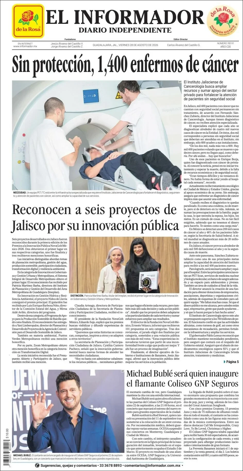 Portada de El Informador del viernes, 28 de agosto de 2026
