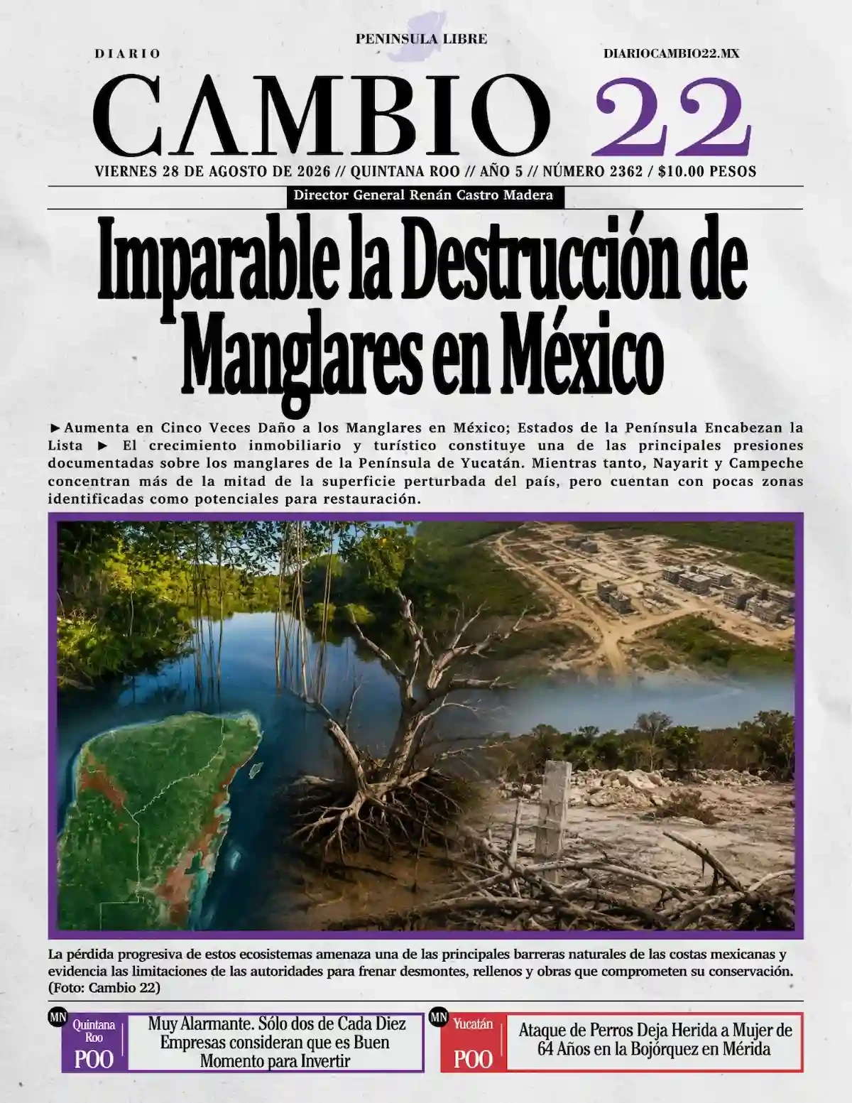 Portada de Diario Cambio 22 (contraportada) del viernes, 28 de agosto de 2026