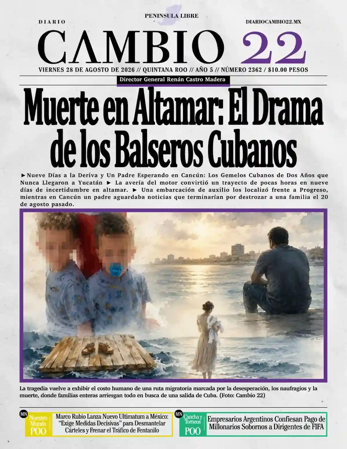 Portada de Diario Cambio 22 (portada) del viernes, 28 de agosto de 2026
