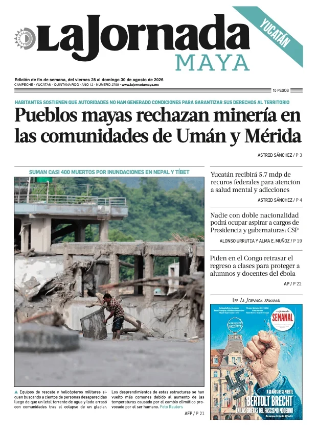 Portada de La Jornada Maya Yucatán del viernes, 28 de agosto de 2026