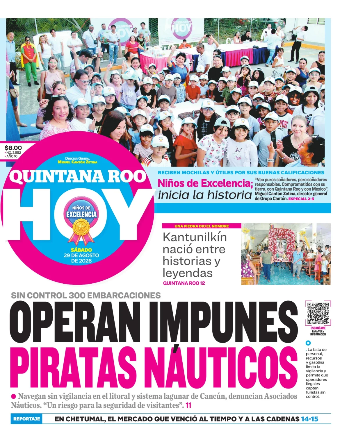 Portada de Quintana Roo Hoy (portada) del sábado, 29 de agosto de 2026