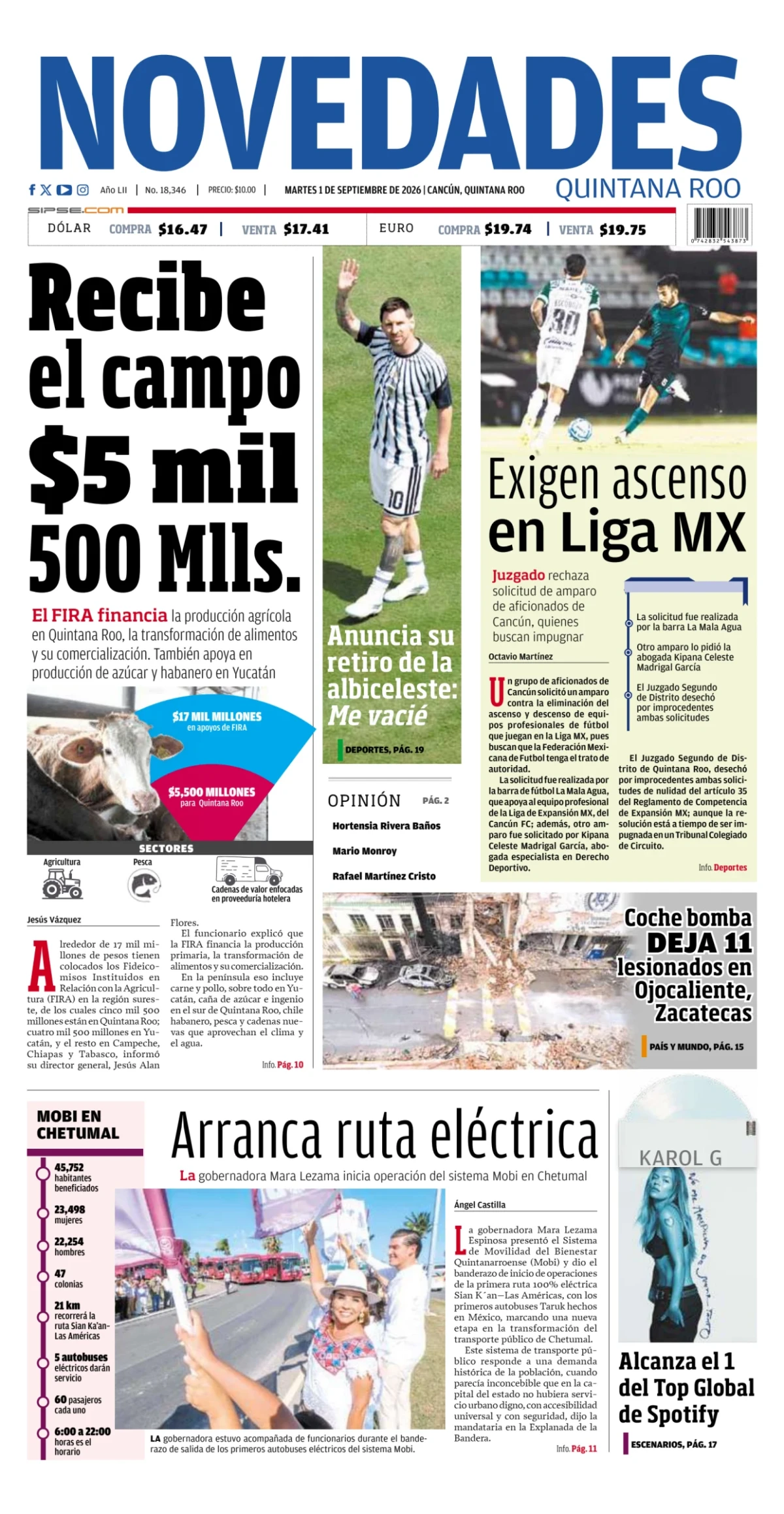 Portada de Novedades Quintana Roo