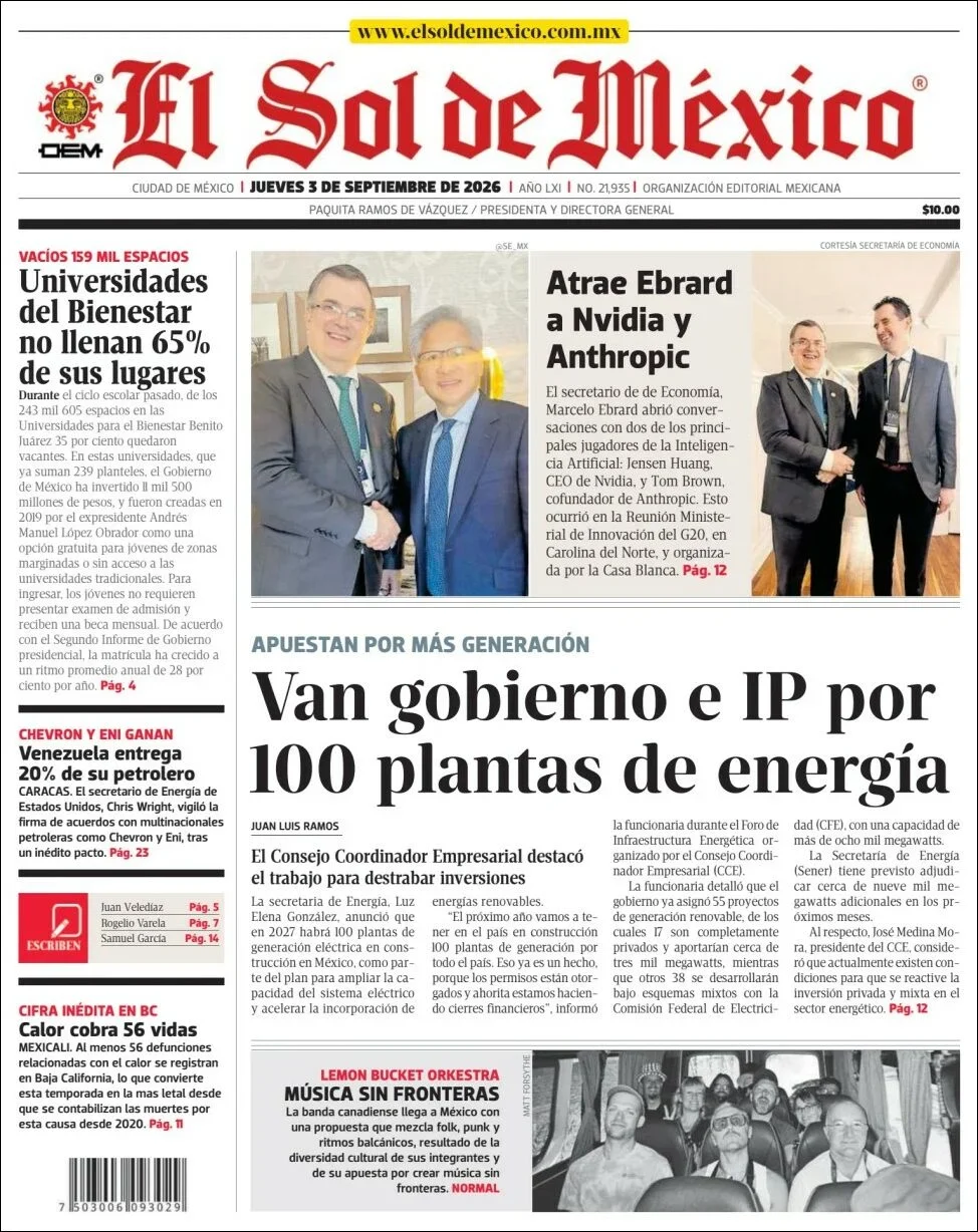 Portada de El Sol de Mexico