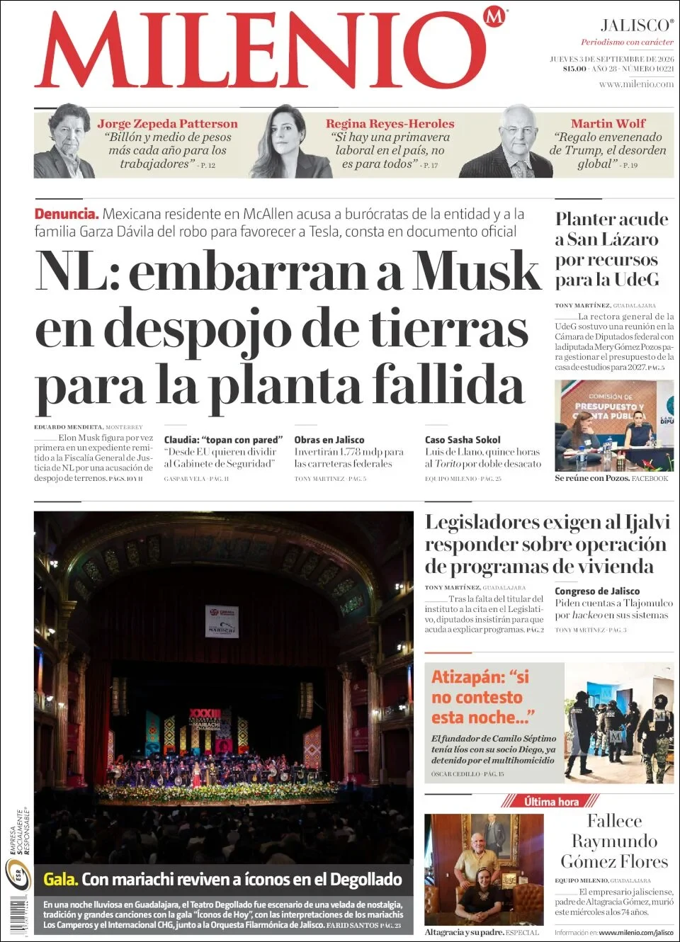 Portada de Milenio Jalisco