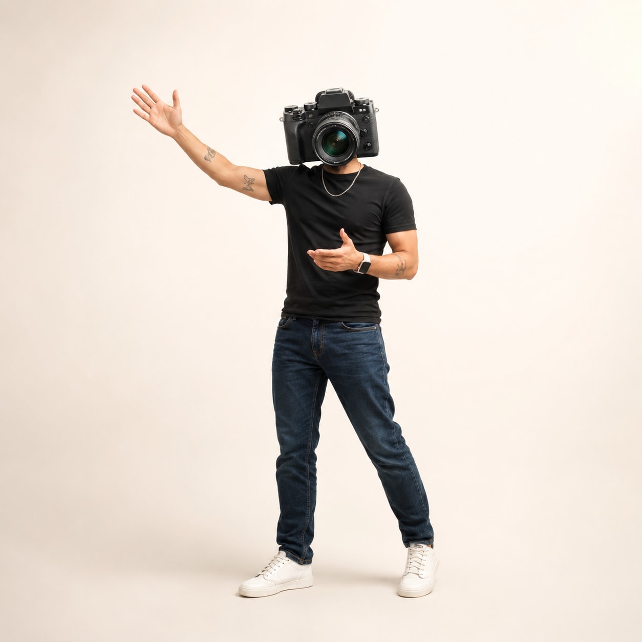 Personaje cabeza de cámara, mascota de The Marketographers