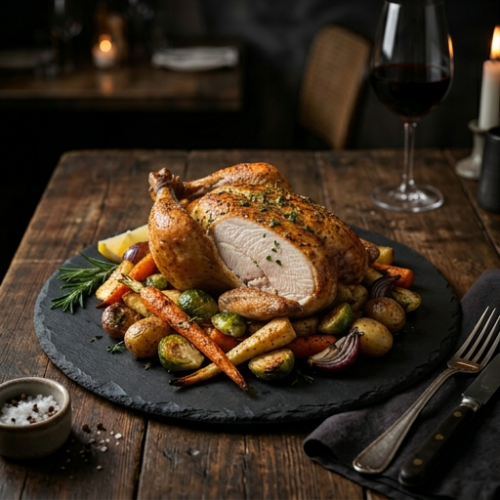 Chicken with crispy golden skin
