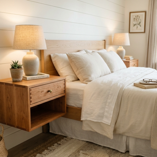 Handcrafted Floating Cherry Wood Nightstands with Dovetail Drawer — Set of Two