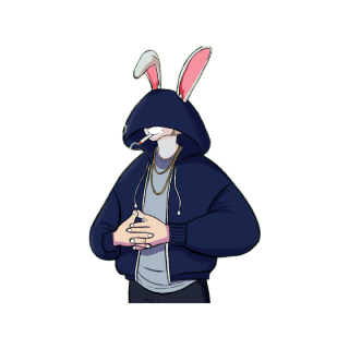 Cool rabbit in blue hoodie with a cigarette