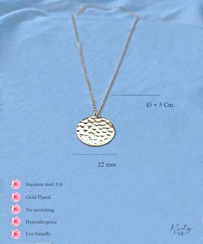 Vue 3 de Collier Femme Disque Martele