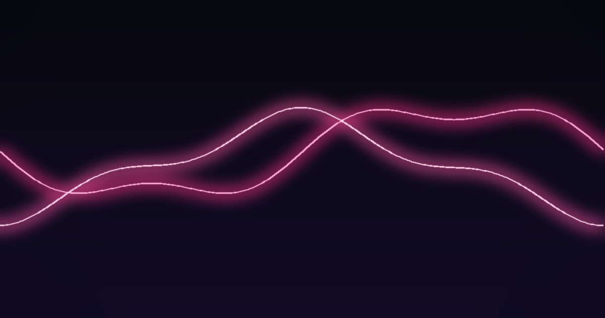 Abstract neon artwork on a dark background with soft pink accent light: two interwoven glowing lines symbolizing trust and communication.
