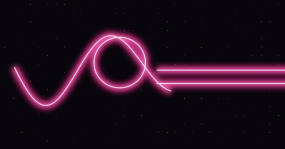 Abstract neon pink light ribbons on a dark background — one looping playfully, one running straight and disciplined