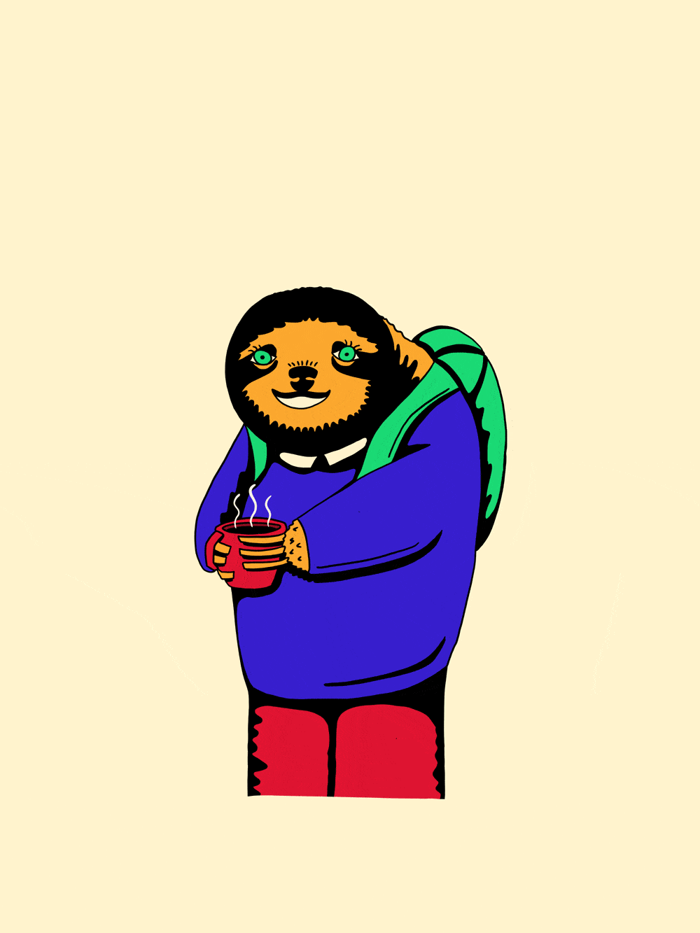 Sleepy Sloth Drinking Coffee