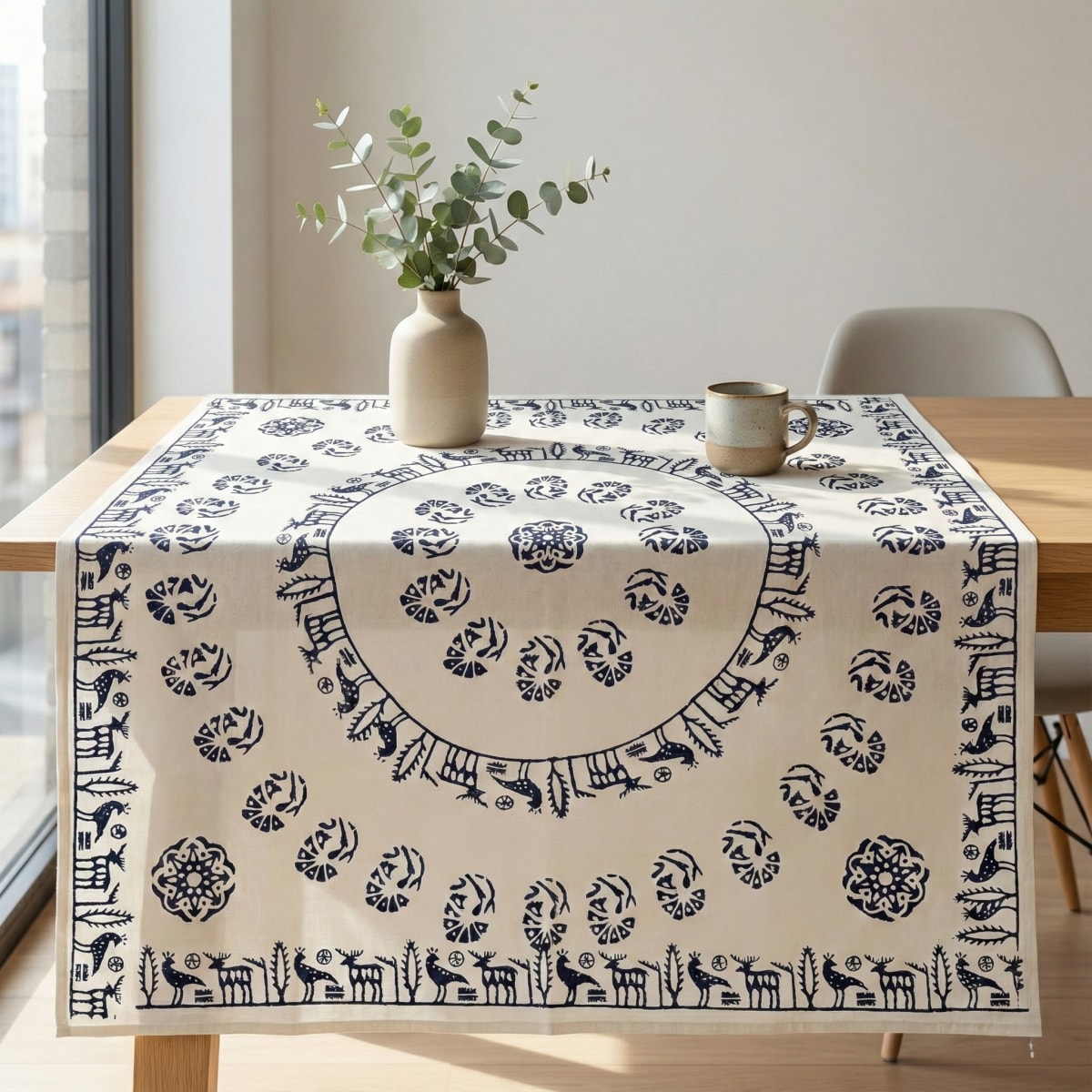 Taş Baskı Masa Örtüsü Kare