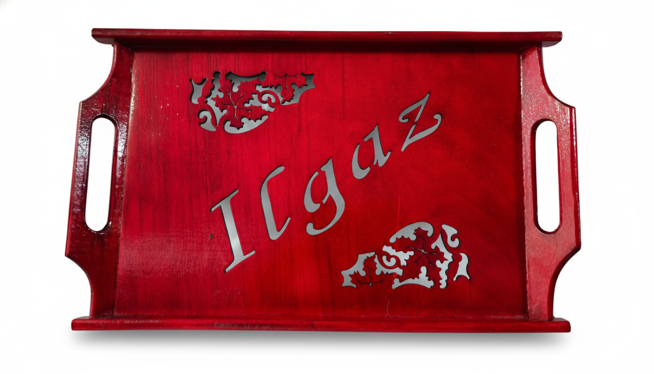 Ahşap Sunum Tepsisi Orta Boy Kırmızı