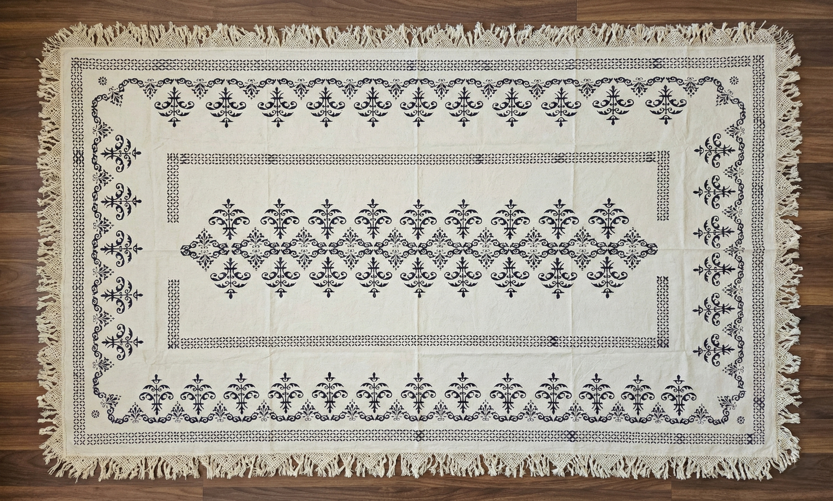 Taş Baskı Bağlı Masa Örtüsü Dikdörtgen