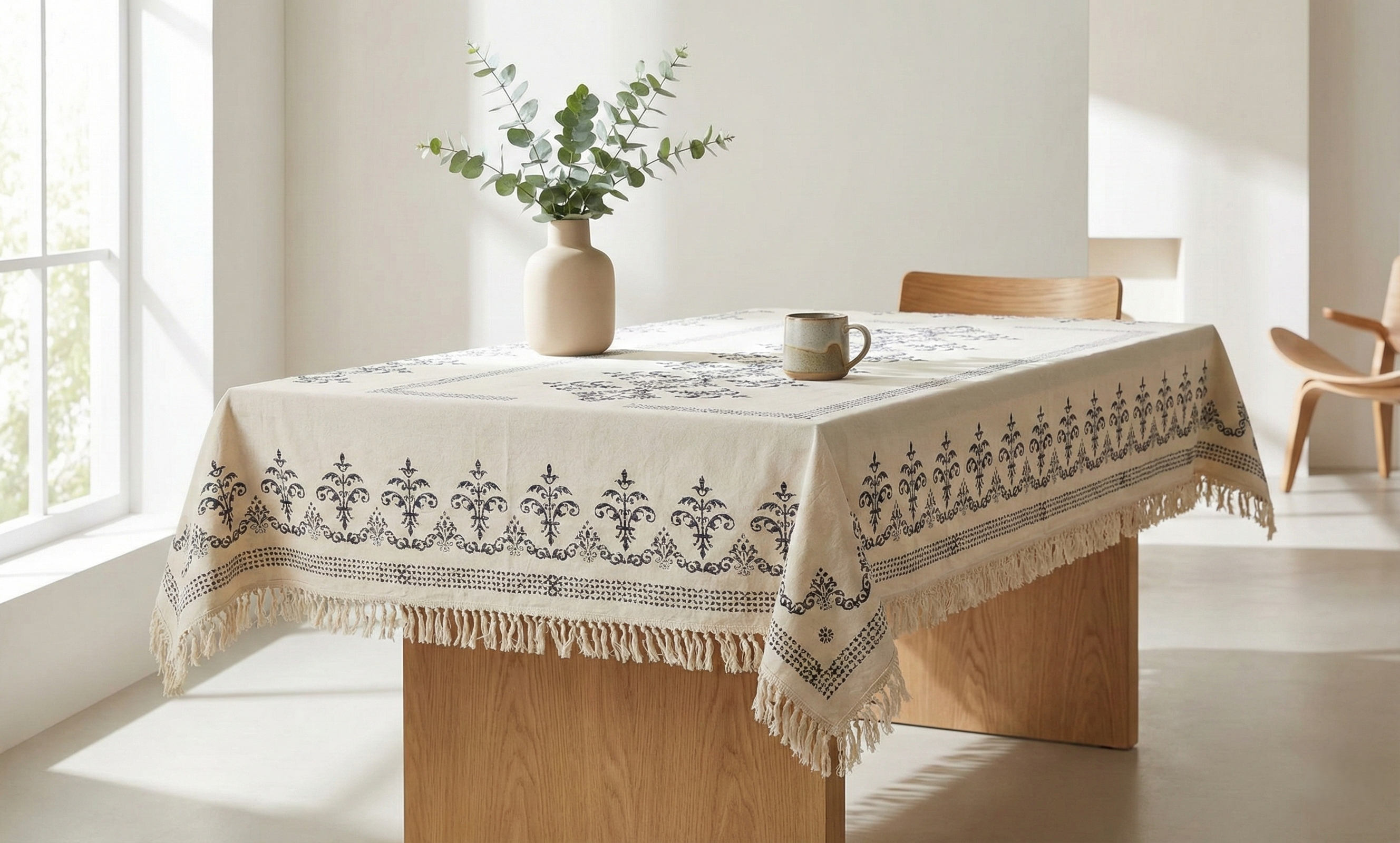 Taş Baskı Bağlı Masa Örtüsü Dikdörtgen