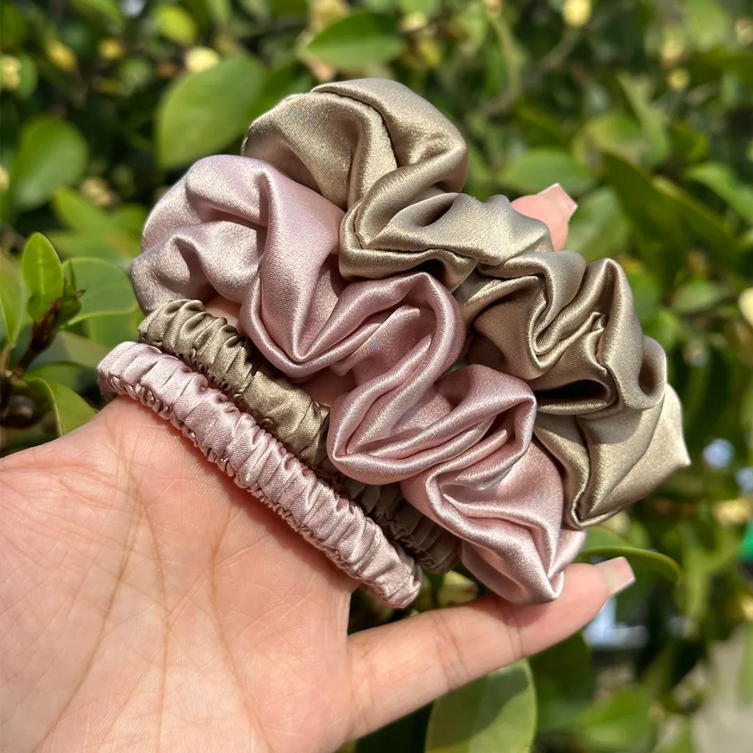 Silk Hair Scrunchie Combo Pack | 1cm 3pcs 5cm 1pc