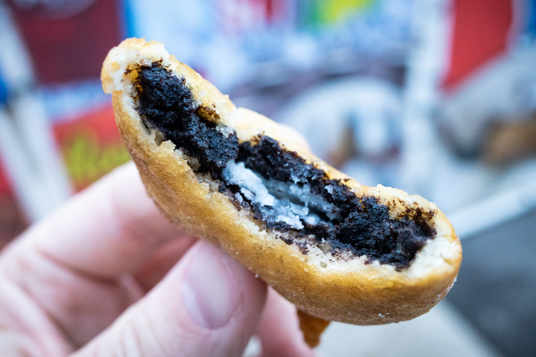 half-eaten deep fried oreo