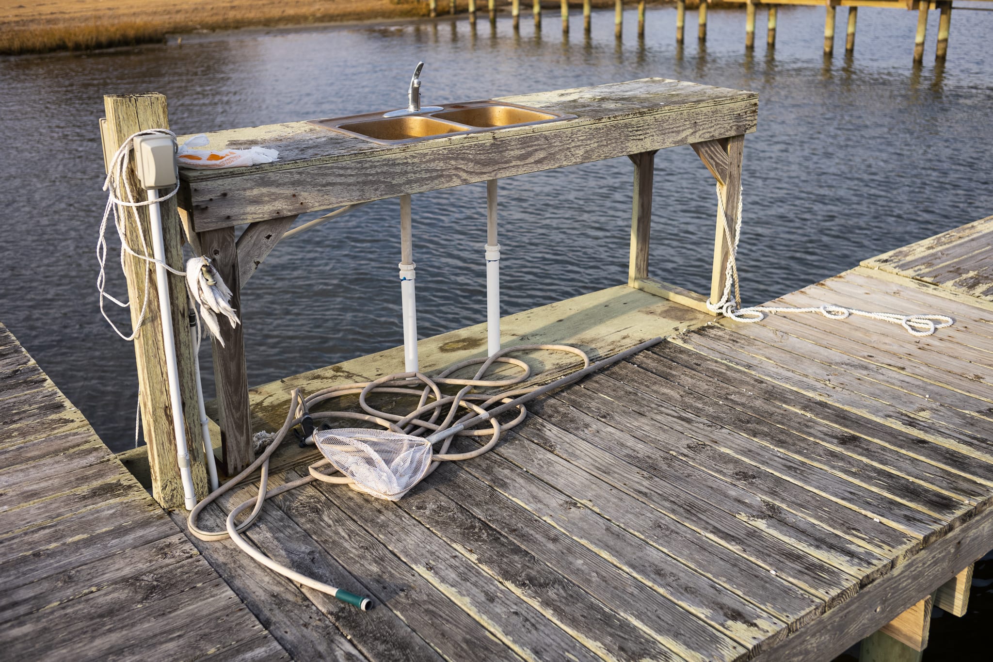 fish cleaning station on dock