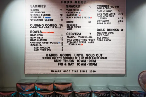 large changeable letter menu on wall