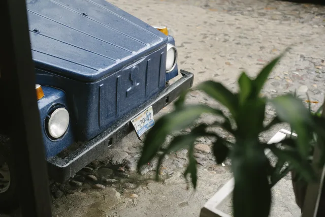 The front of a Volkswagen Thing viewed at an angle.