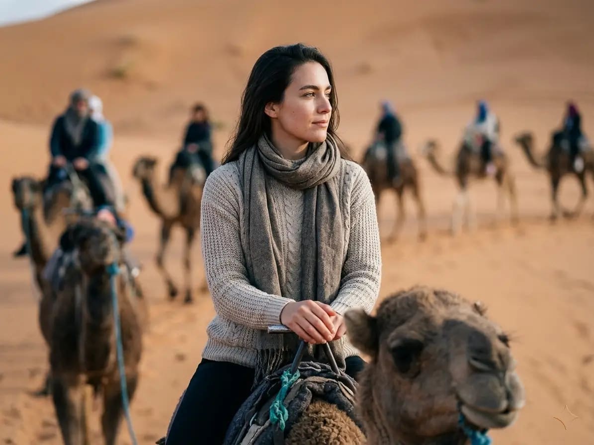 Camel ride across Sahara dunes