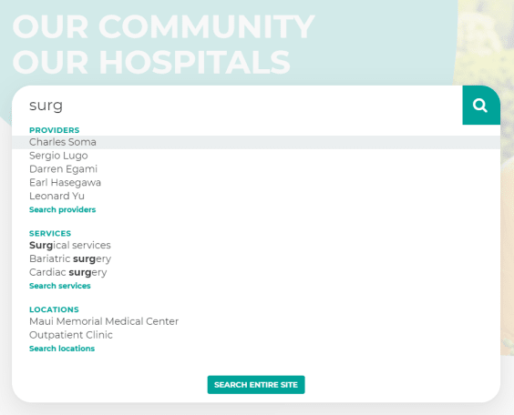 Maui Health search options