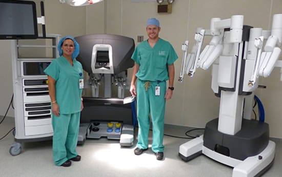 Teresa Buol, FNP-C, and Urologist Eric McQueary, D.O., with Lake Regional Health System’s new da Vinci X robotic surgery system