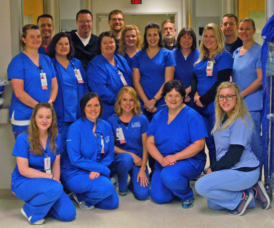 Pictured from the Lake Regional Emergency Department are (back row) Bruce Schlager, R.N., Doug Wilson, M.D.; Chris Thompson, R.N., SFL; Mariah Swinker, R.N.; Phil Wilkinson, paramedic; Alan Wilson, M.D.; (middle row) Crystal Lloyd, R.N.; Wendy Pryor, R.N.; Kathleen Bybee, R.N.; Launa Walters, R.N.; Denise Hughes, R.N.; Candice Williams, R.N.; Erin Wyrick, HUC; (front row) Beth Sarver, R.N.; Hailey Dunn, R.N.; Amy Funderburk, R.N.; Stephanie Dominique, R.N.; and Hannah McDaniel, PCT.