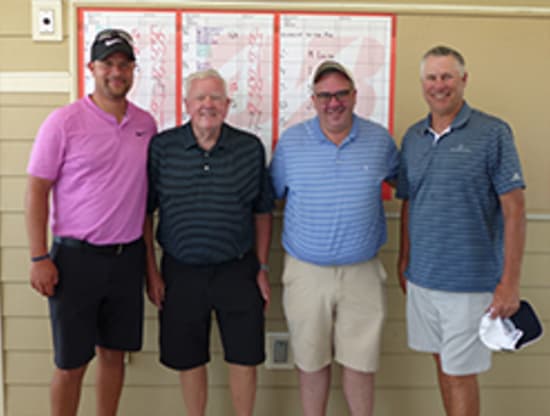 Jason White, Peter Brown, Mark Brown and Mark Hittner won first place, A-flight, in the afternoon round of the 41st Annual HK’s Hospital Benefit Golf Tournament.