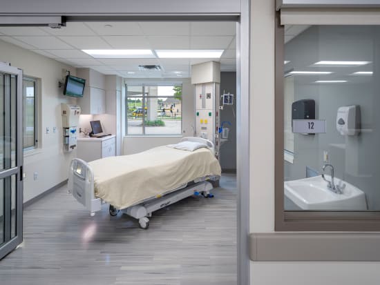 Patient rooms in the remodeled ICU are bright, comfortable and well-equipped.